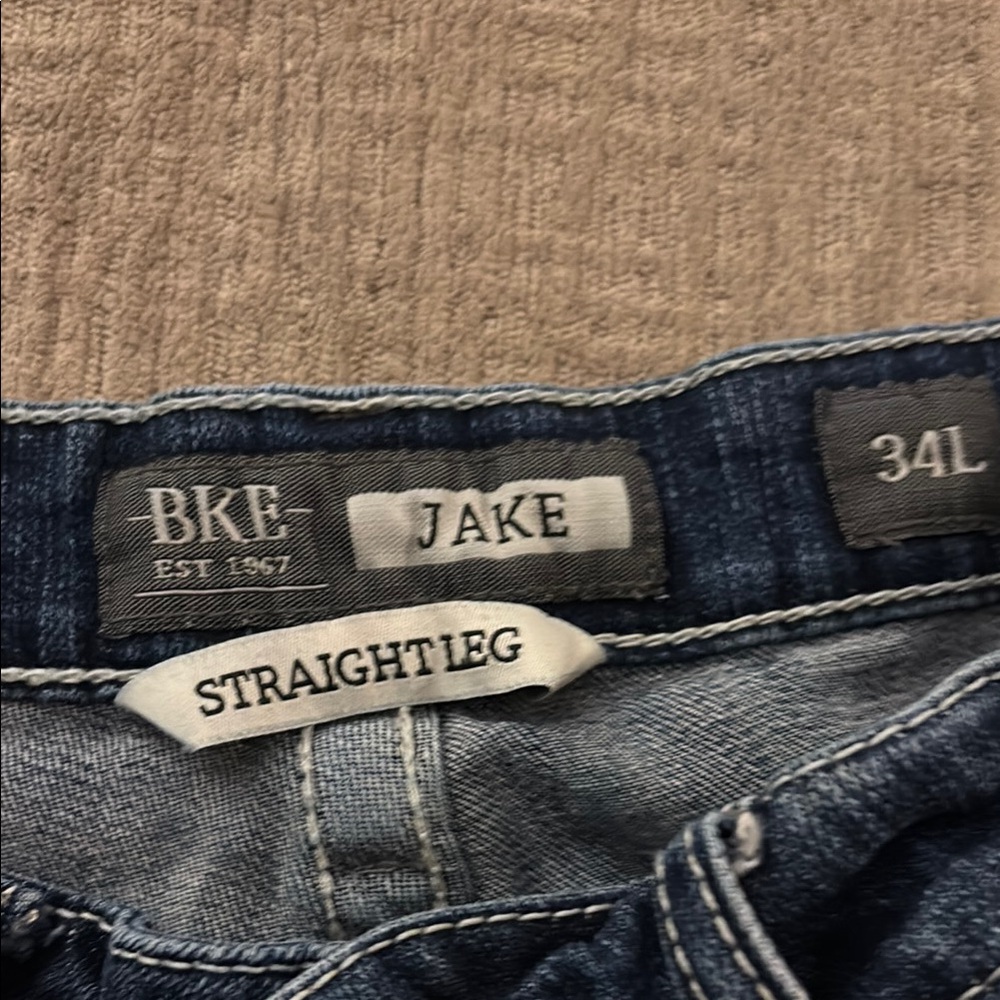 BKE Straight Blue Jeans with Vintage Distressing - Picture 2 of 8